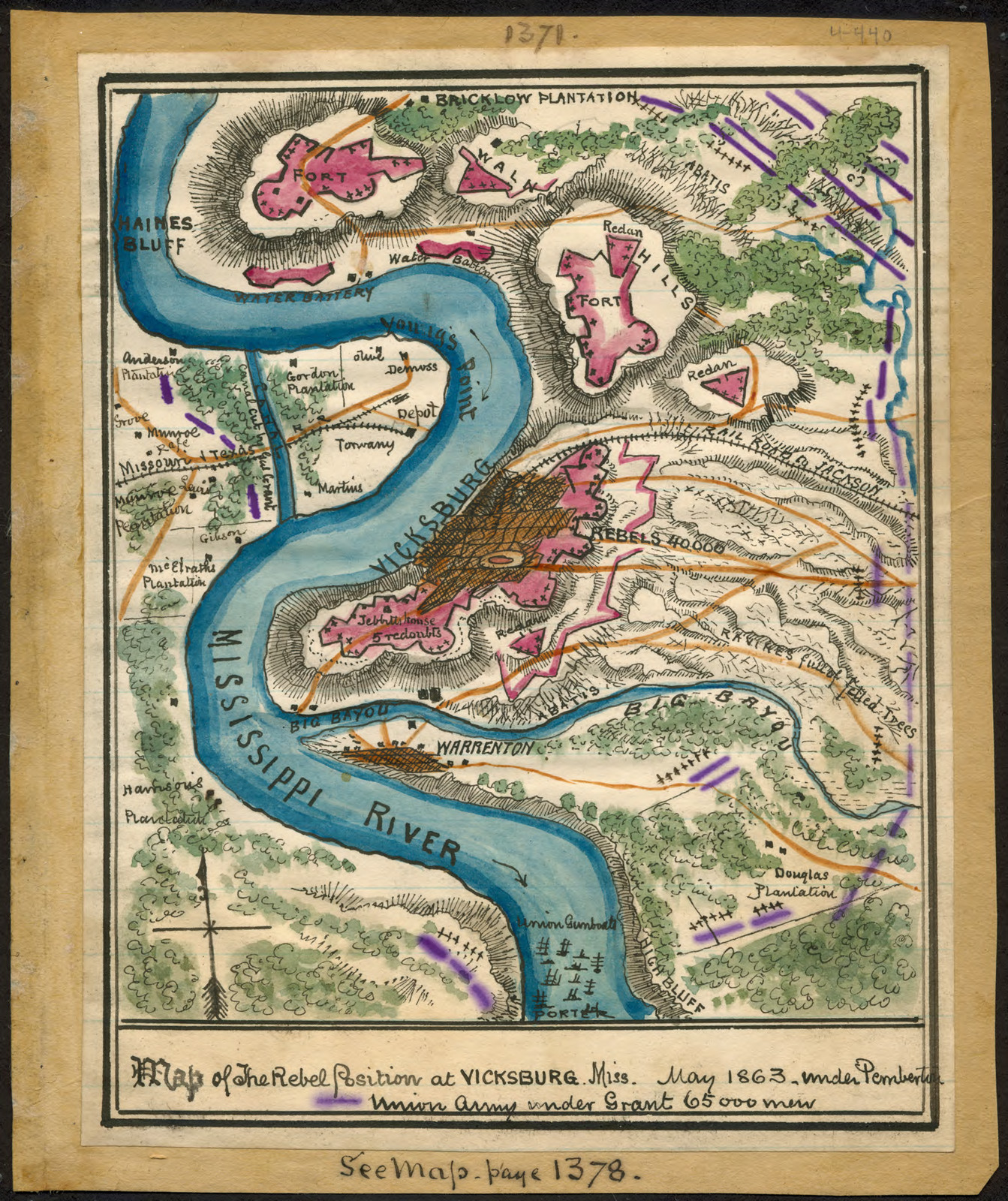 Map of the rebel position at Vicksburg, Miss., May 1863 — antique map