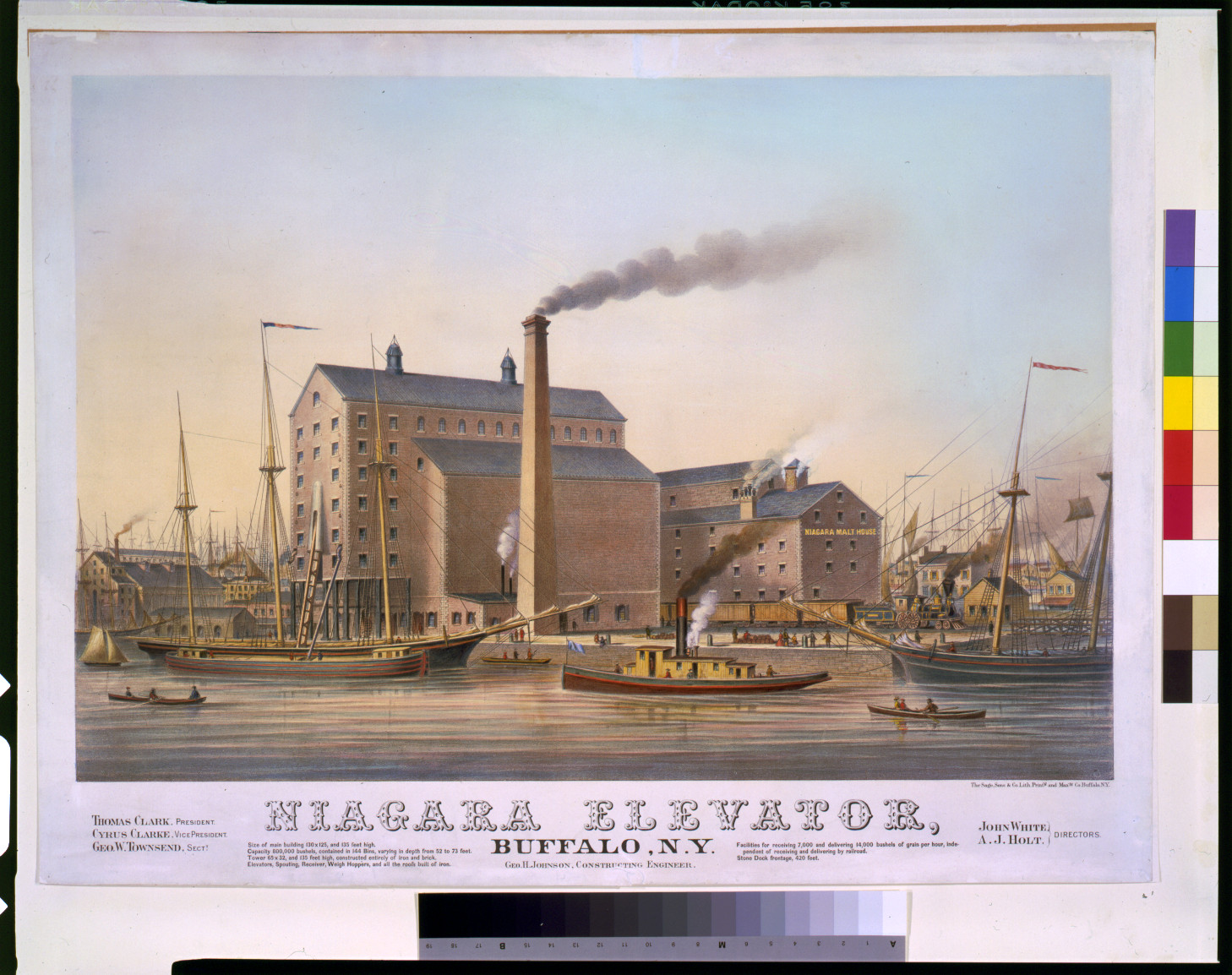 Niagara elevator, Buffalo, N.Y. / Sage, Sons & Co. Lith. Print'g and Man'fg Co., Buffalo, N.Y., Buffalo, N.Y. : Sage, Sons & Co. Lith., [187-] — antique lithograph