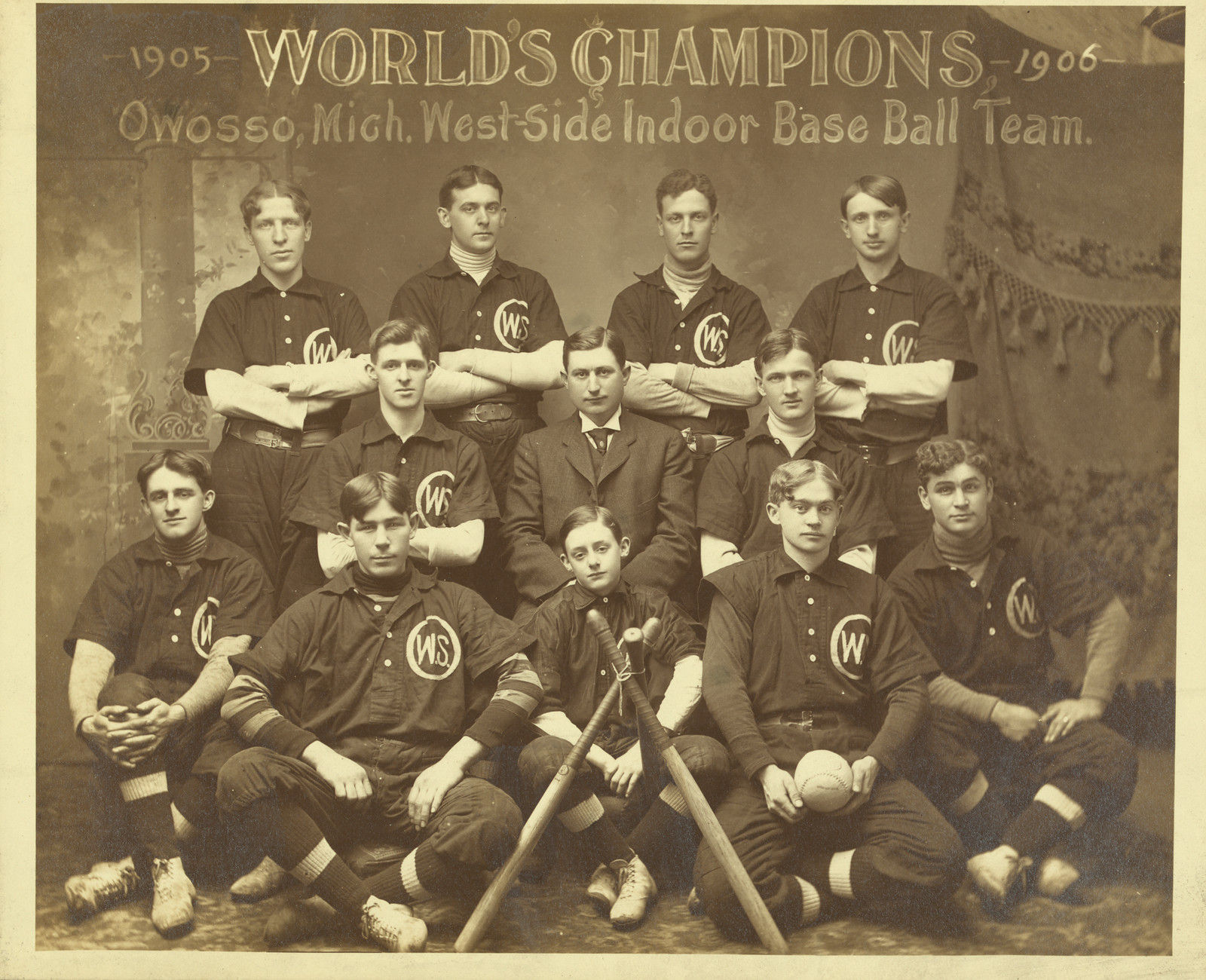World's champions, 1905-1906, Owosso, Mich., West-side indoor base ball team, c1906. — historic photograph