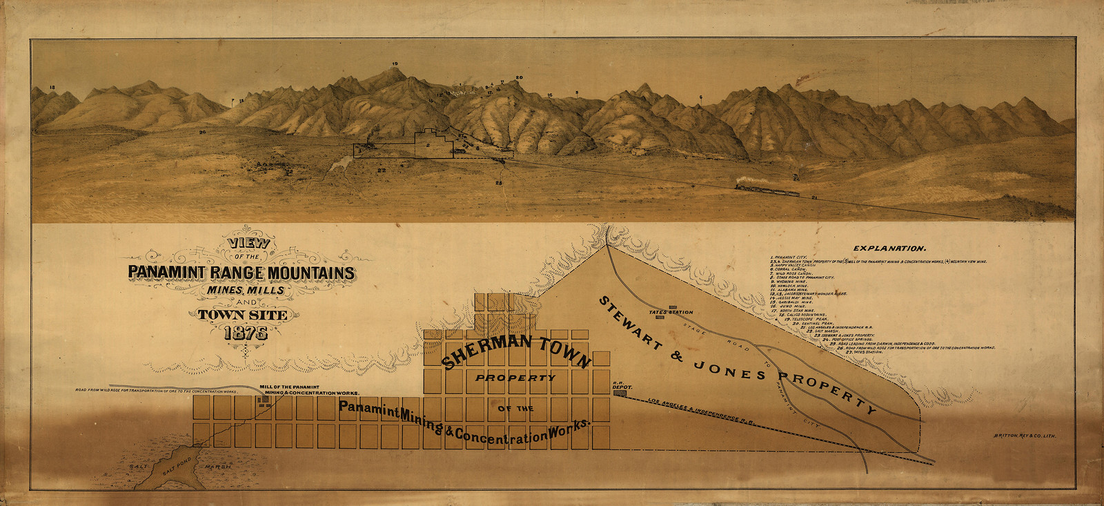 CA Panamint 1875 MAP, 1875 — antique map