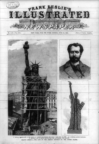 3 illus.: 1. Official presentation of the Statue of Liberty enlightening the world Paris, July 4th, 1884 - 2. M. Frédéric-Auguste Bartholdi [head and shoulders] - 3. Sectional view of statue, showing iron core and braces