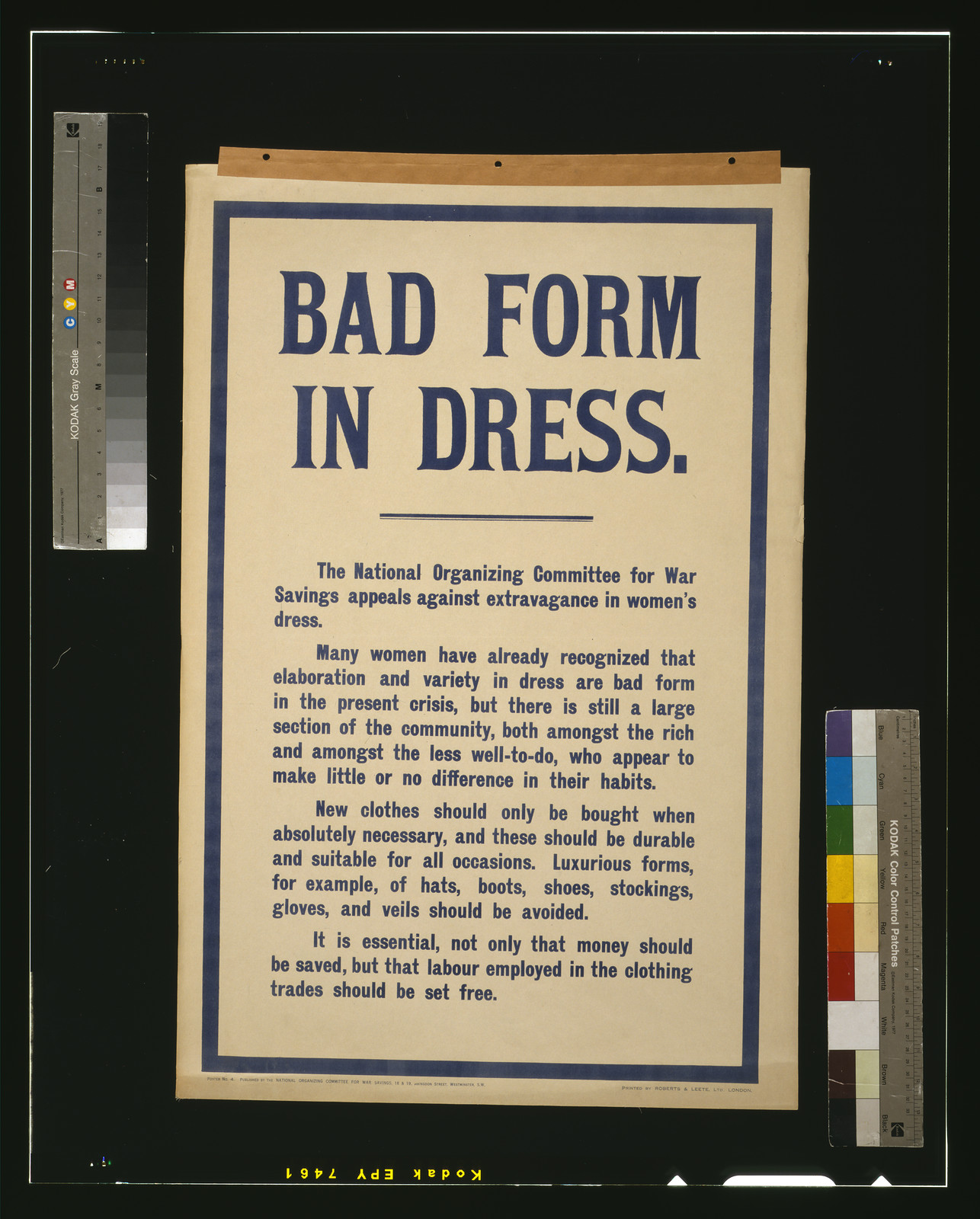 Bad form in dress / printed by Roberts & Leete, Ltd., London., [London] : National Organising Committee for War Savings, [1915] — vintage poster