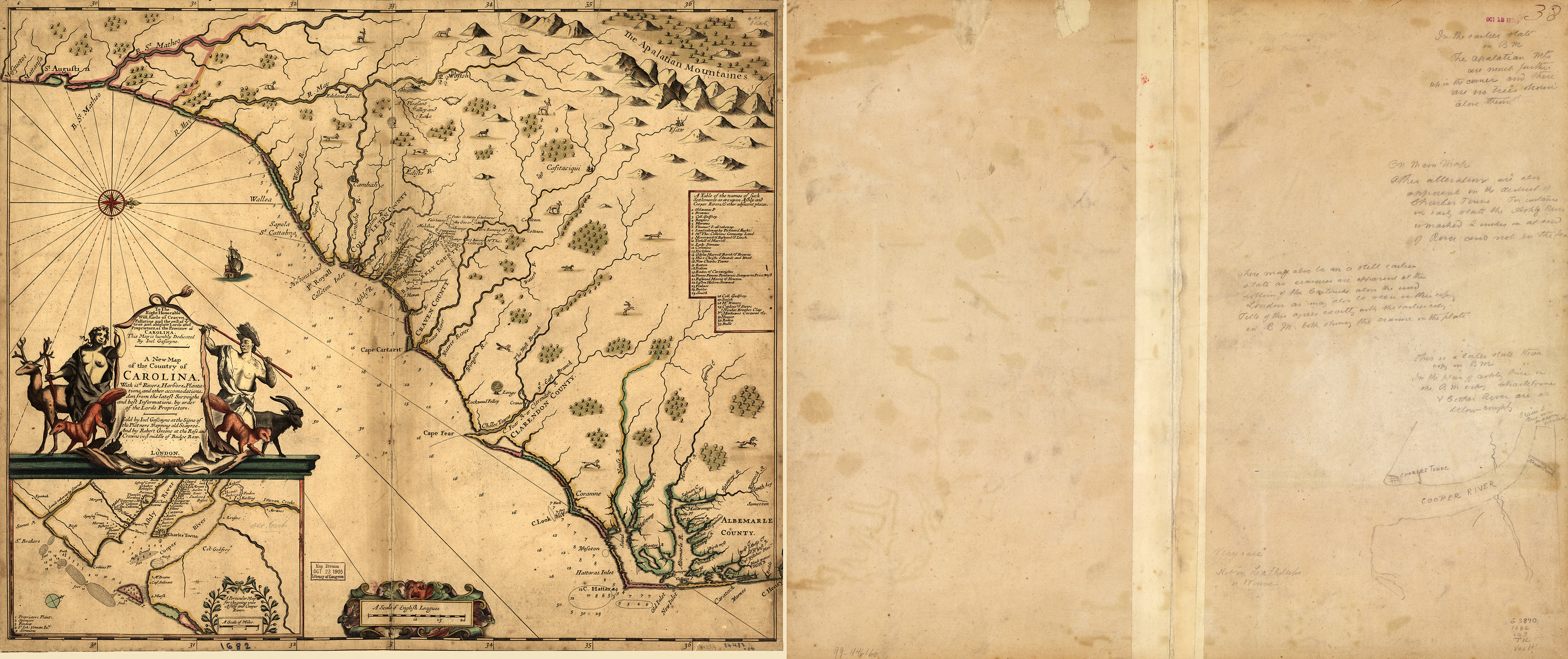 np000146 A new map of the country of Carolina. 1682 — antique map