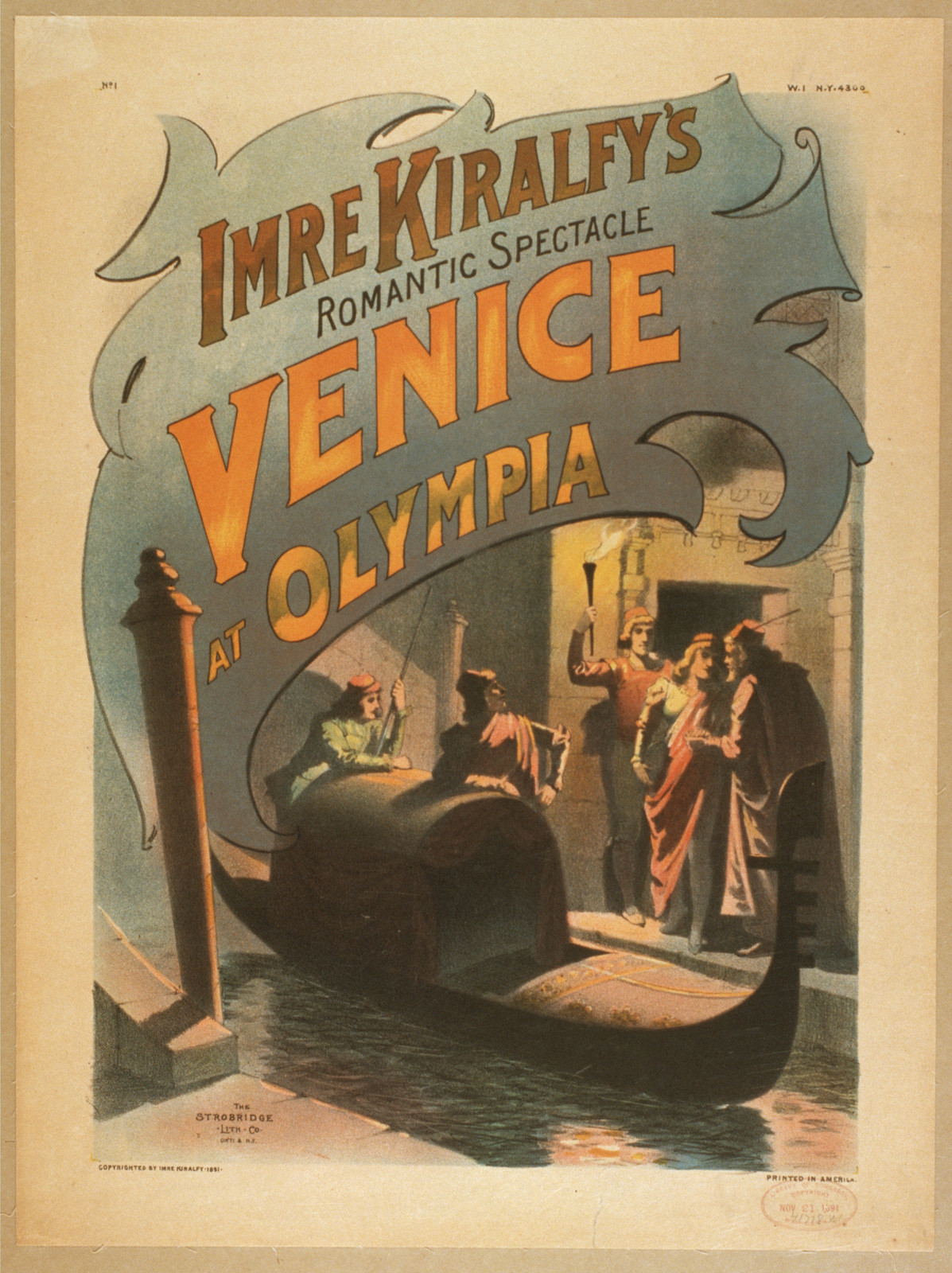 Imre Kiralfys romantic spectacle Venice at Olympia, 1891 — vintage poster