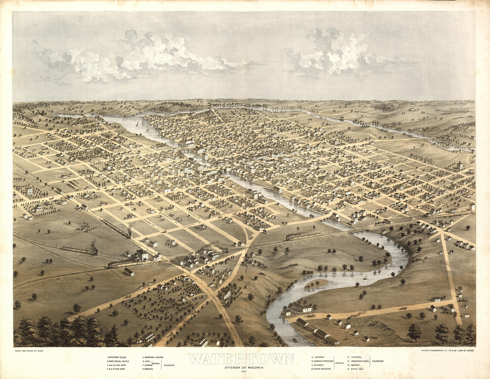 Watertown, Wisconsin, 1867, 1867 — antique map