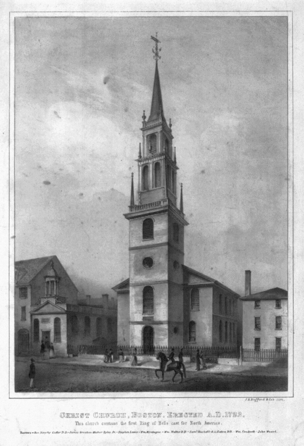 Christ Church, Boston - erected A.D. 1723 - this church contains the first ring of bells cast for North America, [no date recorded on shelflist card] — historic print