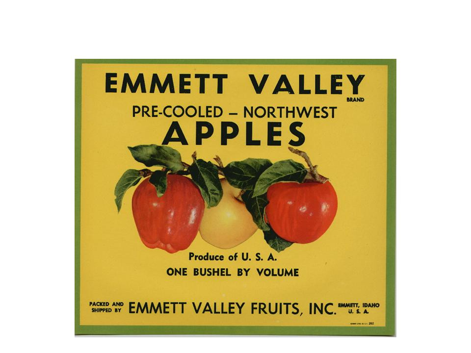 Emmett Valley Pre-Cooled Northwest Apples crate label — historic image