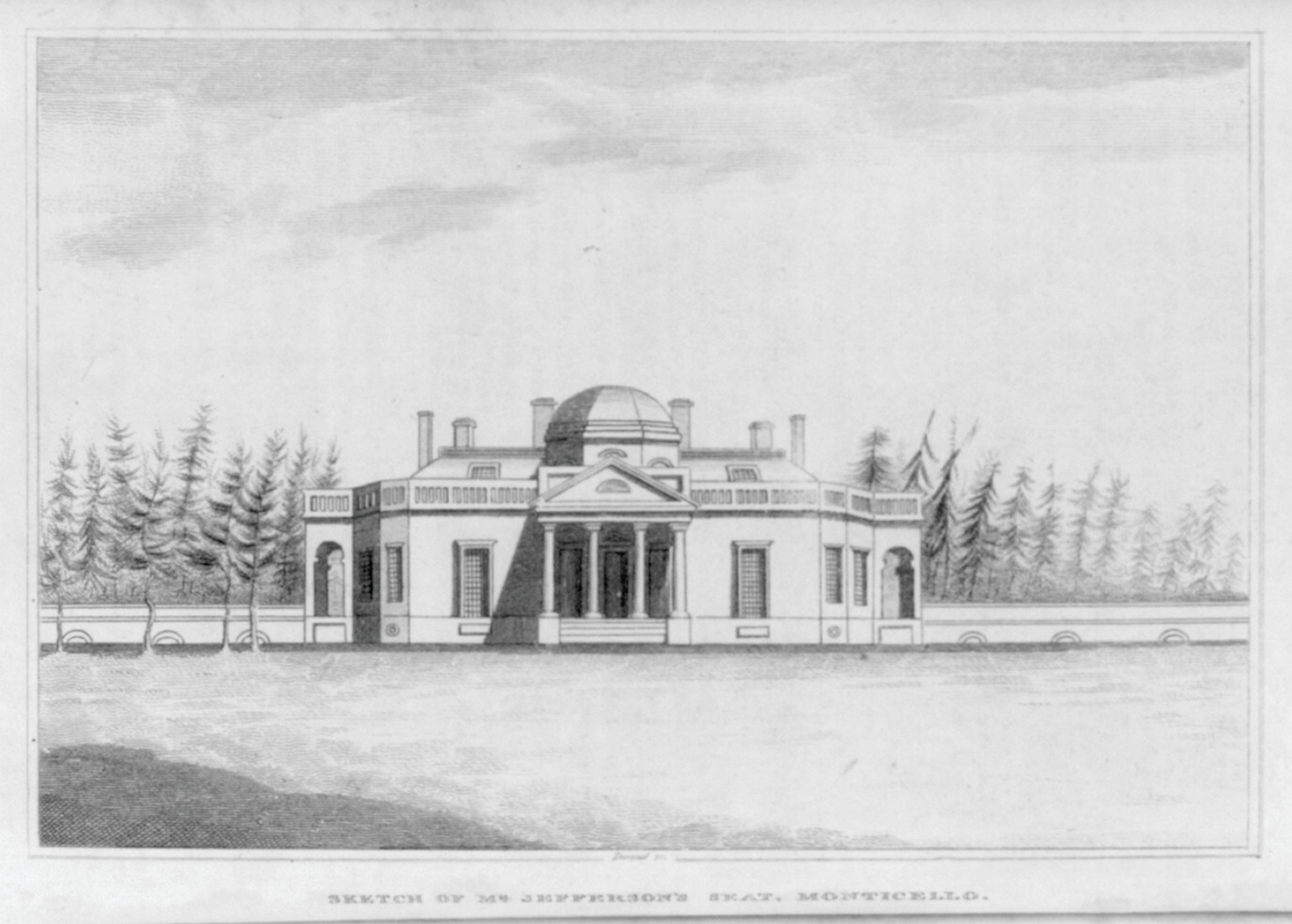 Sketch of Mr. Jefferson's seat, Monticello, [no date recorded on caption card] — antique engraving