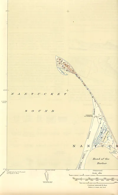 Topographic map of Nantucket, Coskata and Coatue Point