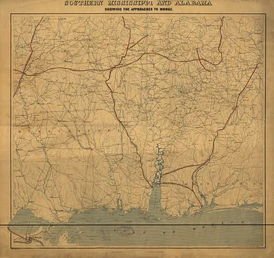 Southern Mississippi and Alabama showing the approaches to Mobile., Alabama, 1863