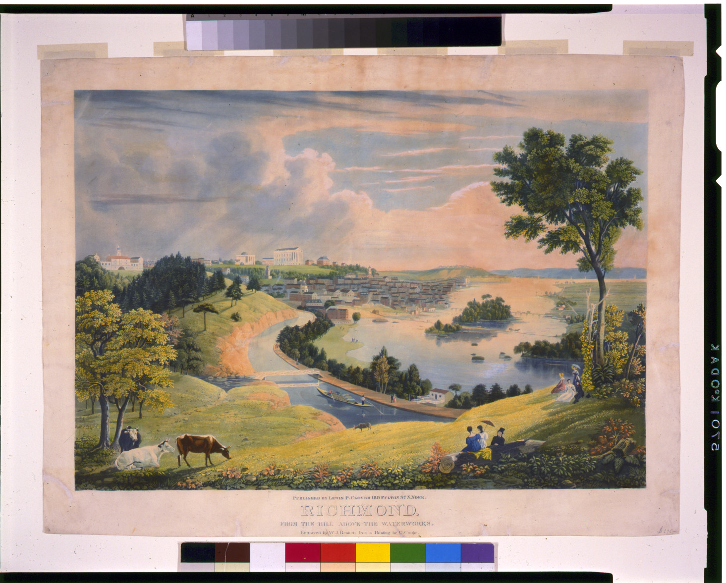 Richmond, from the hill above the waterworks / engraved by W.J. Bennett from a painting by G. Cooke., New York : Published by Lewis P. Clover, c1834. — historic print