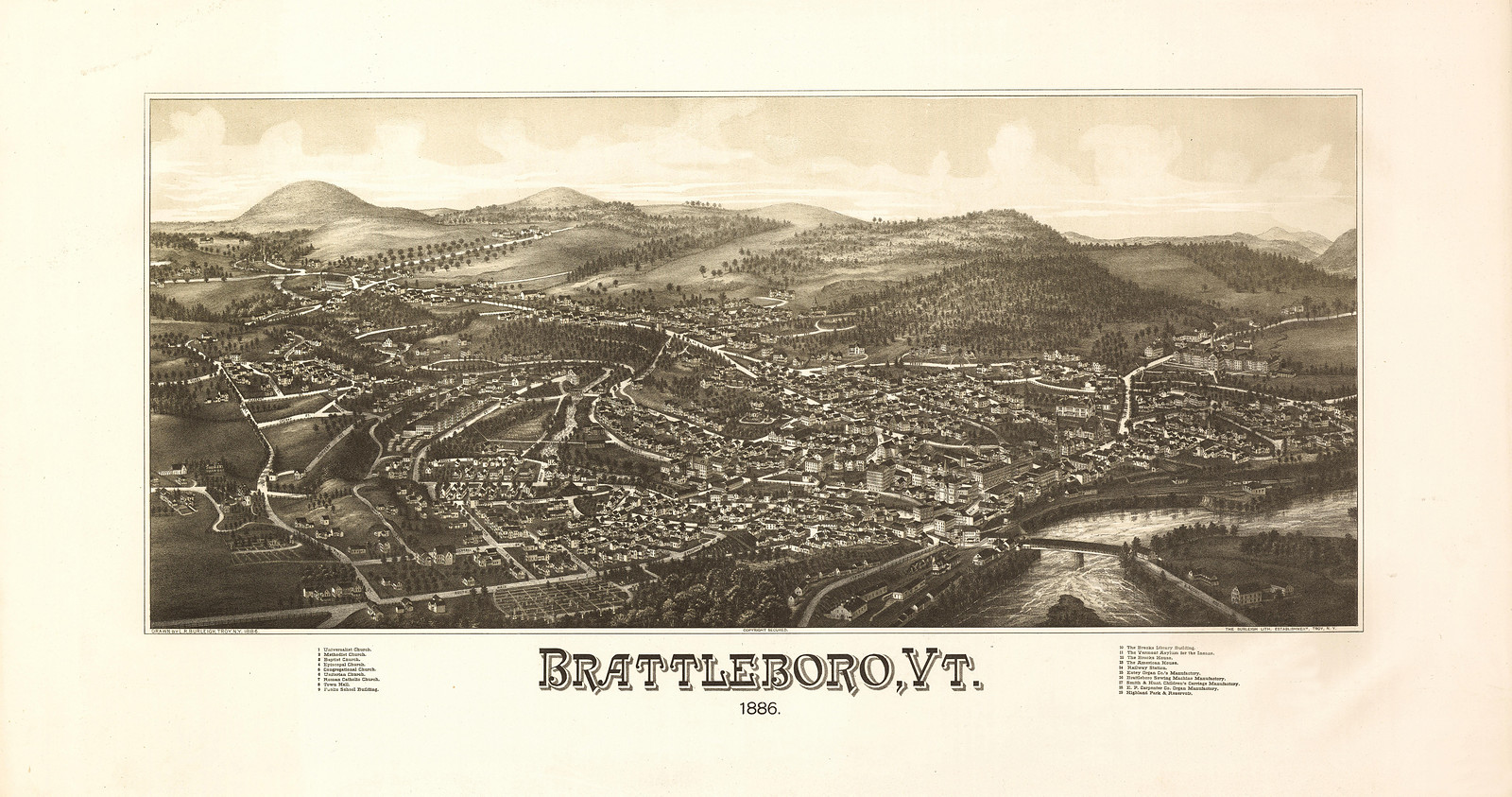 Brattleboro, Vermont, 1886, 1886 — antique map