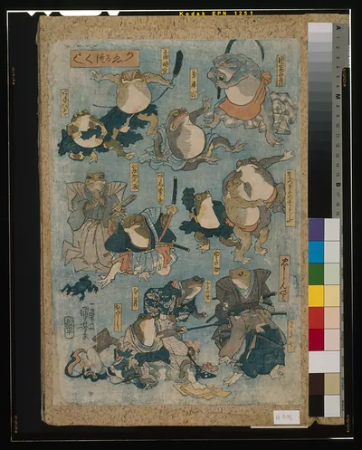 [Famous heroes of the kabuki stage played by frogs]