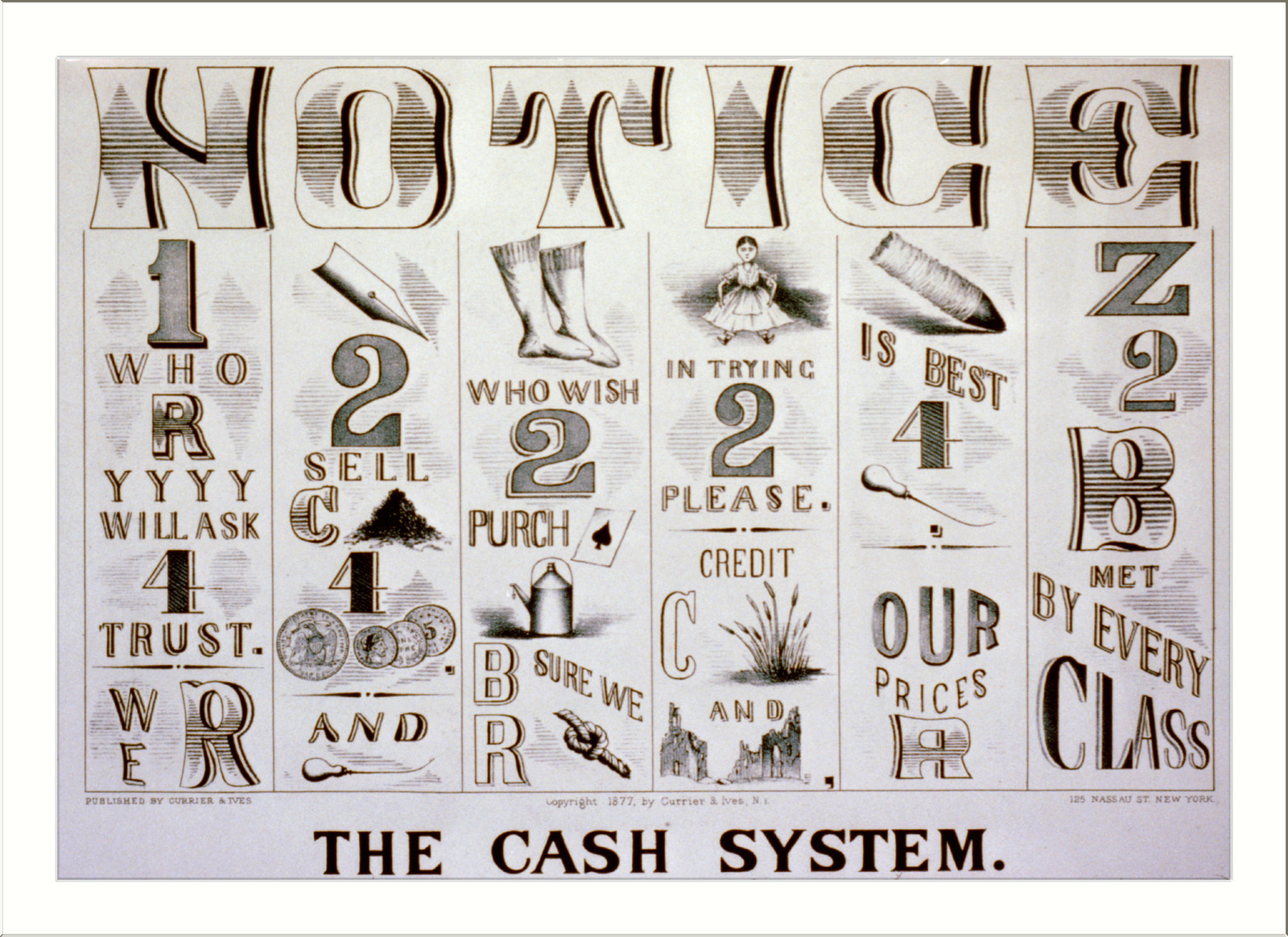 The cash system, [New York] : Currier & Ives, 1877. — antique lithograph