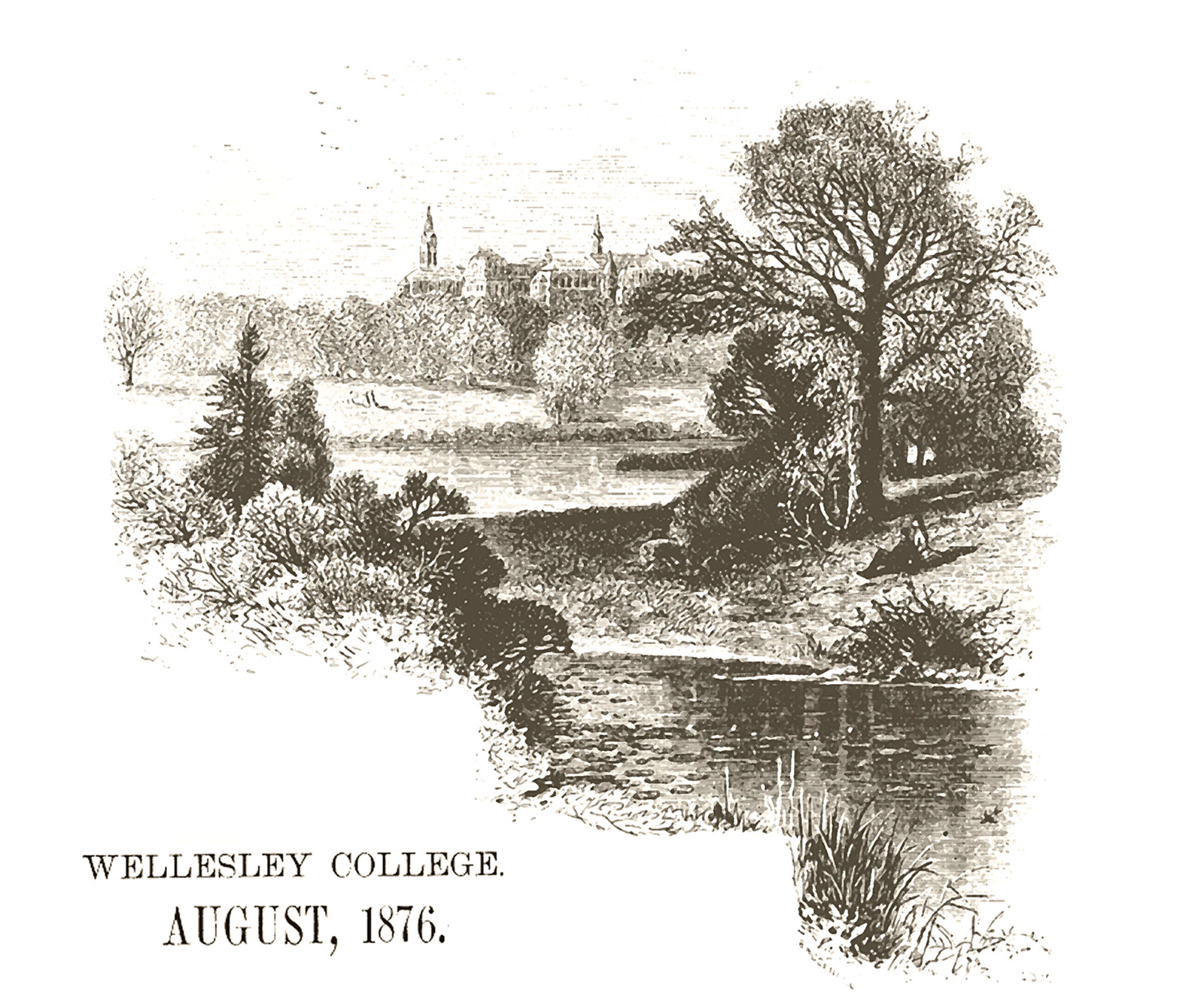 Wellesley College From Harpers Weekly 1876, Massachusetts — antique map