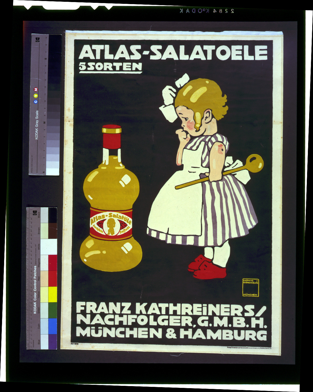 Atlas-Salatoele, 5 Sorten. Franz Kathreiners-Nachfolger, G.m.b.H. / Ludwig Hohlwein., München : Vereinigte Druckereien und Kunstanstalten, [ca. 1910] — vintage poster