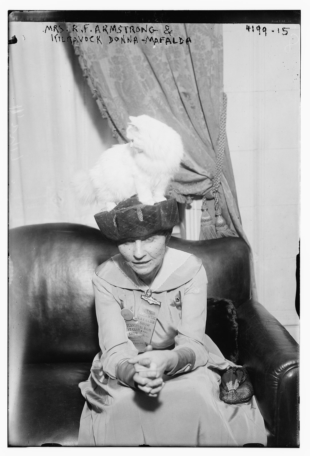 Mrs. R.F. Armstrong & Kilravock Donna - Mafalda cat, n/a — historic photograph