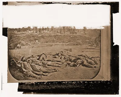 Corinth Mississippi. Confederate dead in front of Battery Robinette (Photo by N. Br