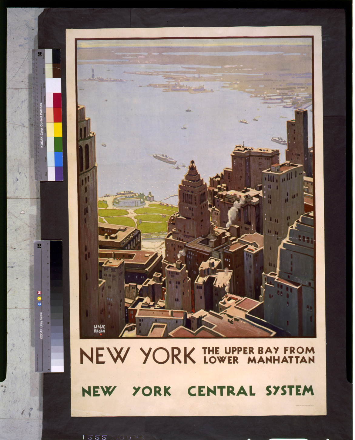 New York; the upper bay from lower Manhattan. New York Central System / Leslie Ragan., [192-(?)] — vintage poster