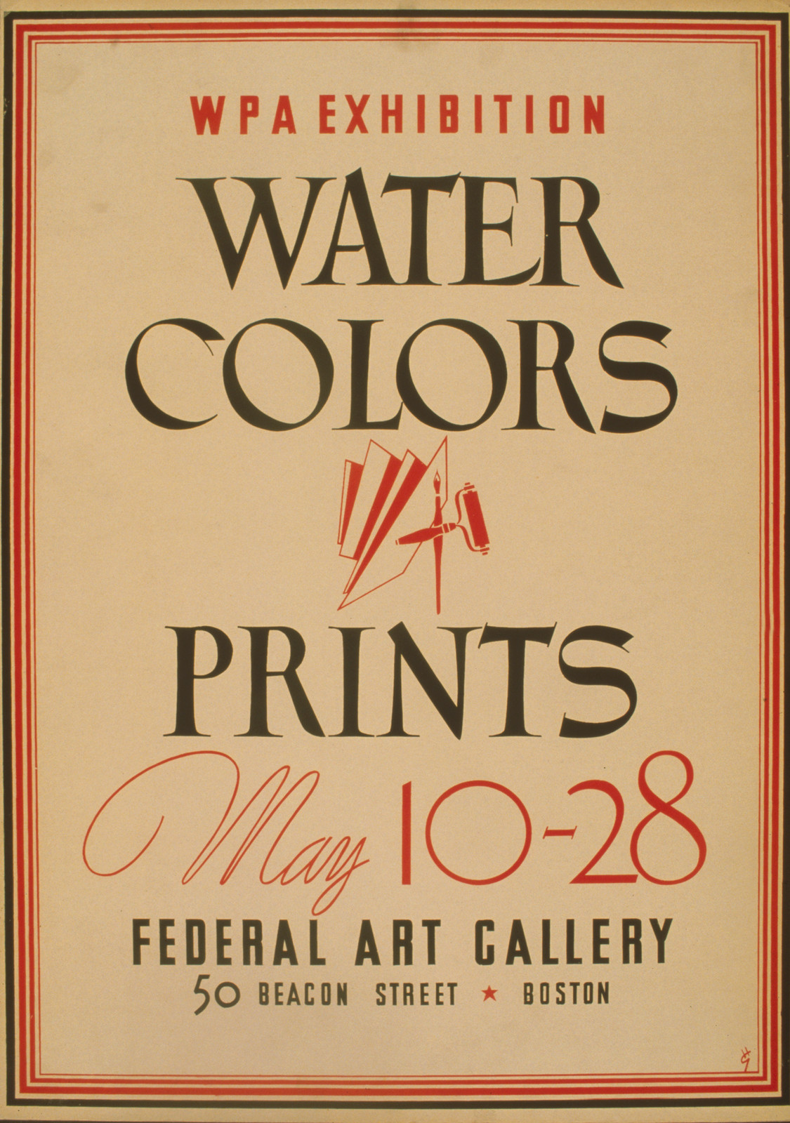 WPA Exhibition Water Colors Prints poster, Federal Art Gallery Boston — vintage poster