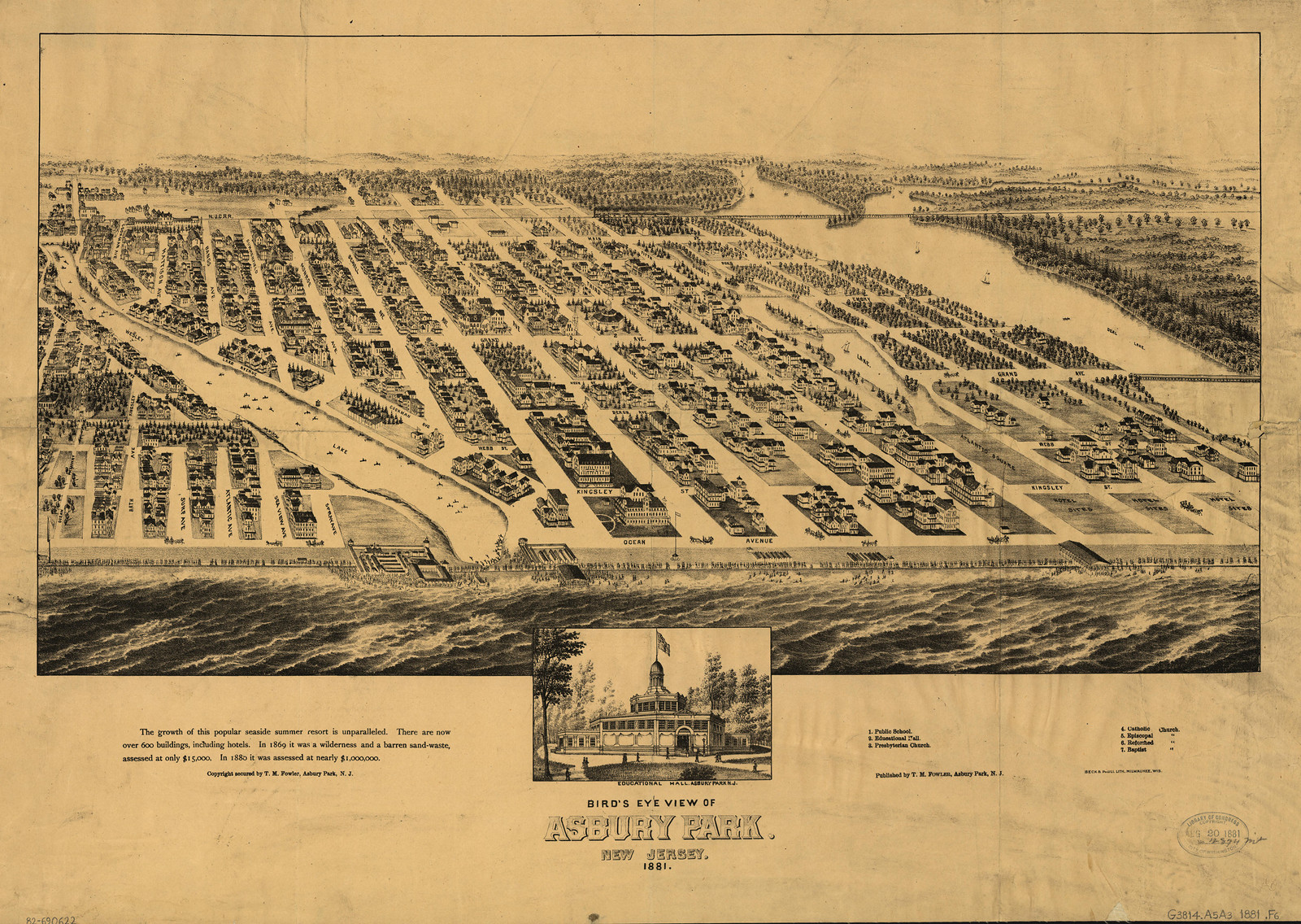 Asbury Park, New Jersey, 1881, 1881 — antique map