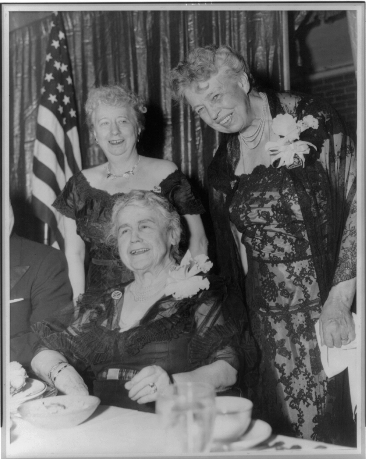 [Eleanor (Roosevelt) Roosevelt 1884-1962: with Mrs. Truman & Mrs. Wilson] — historic photograph