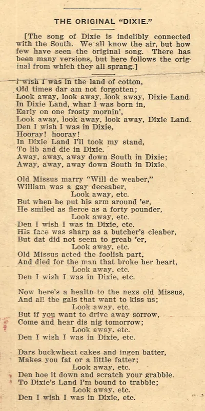 The Original \"Dixie\" song lyrics