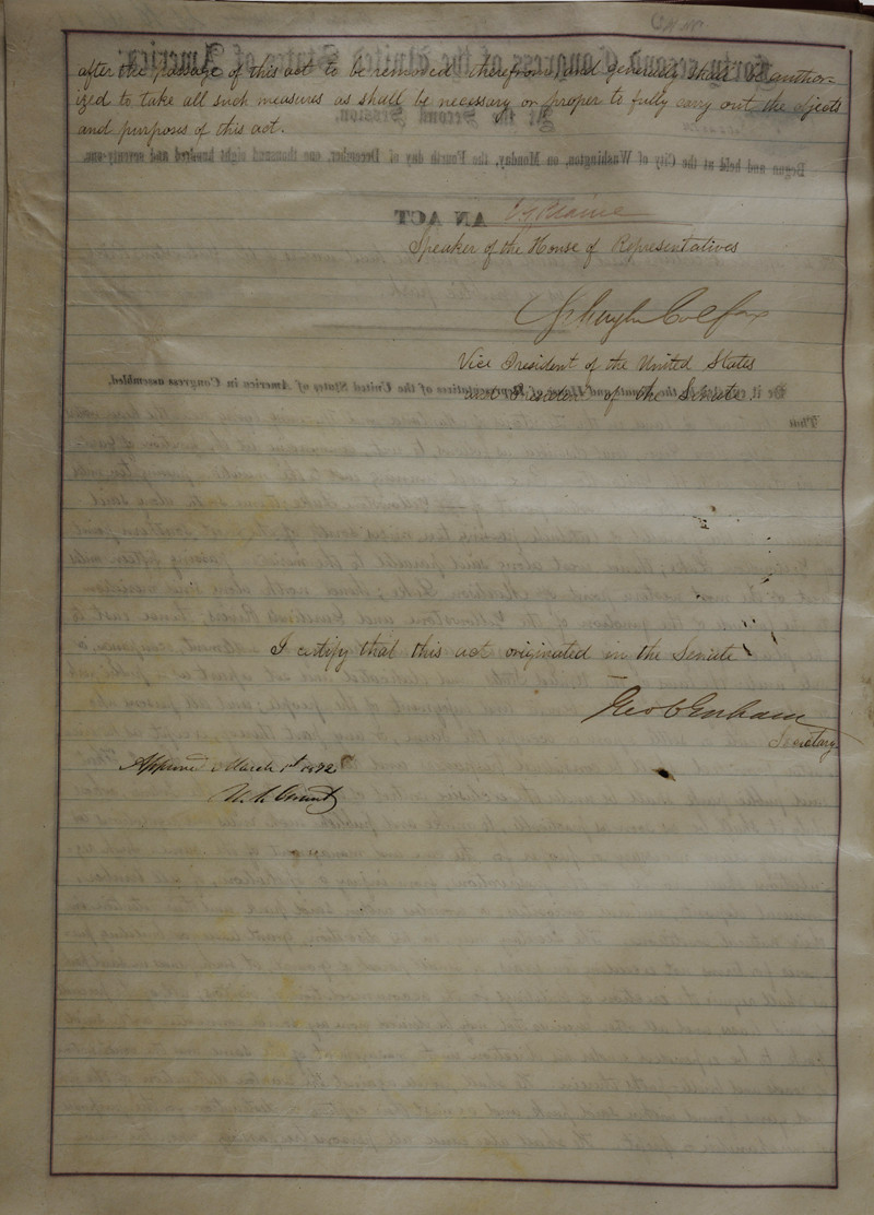 Manuscript act approved March 1st 1872, with legislative signatures — historic image