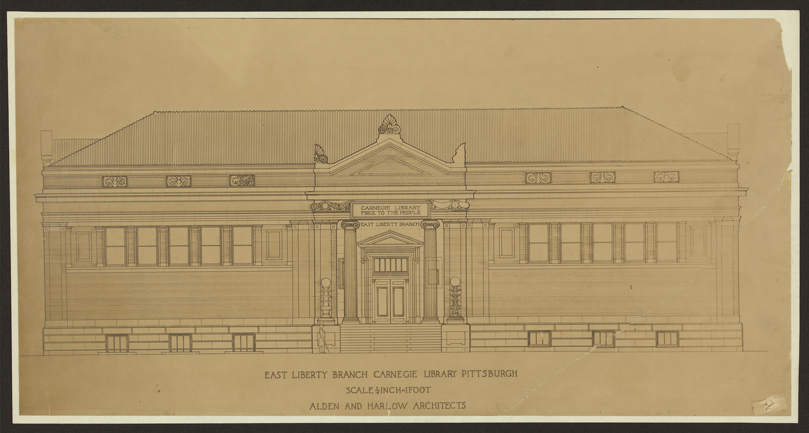 East Liberty Branch Carnegie Library Pittsburgh elevation drawing — historic drawing