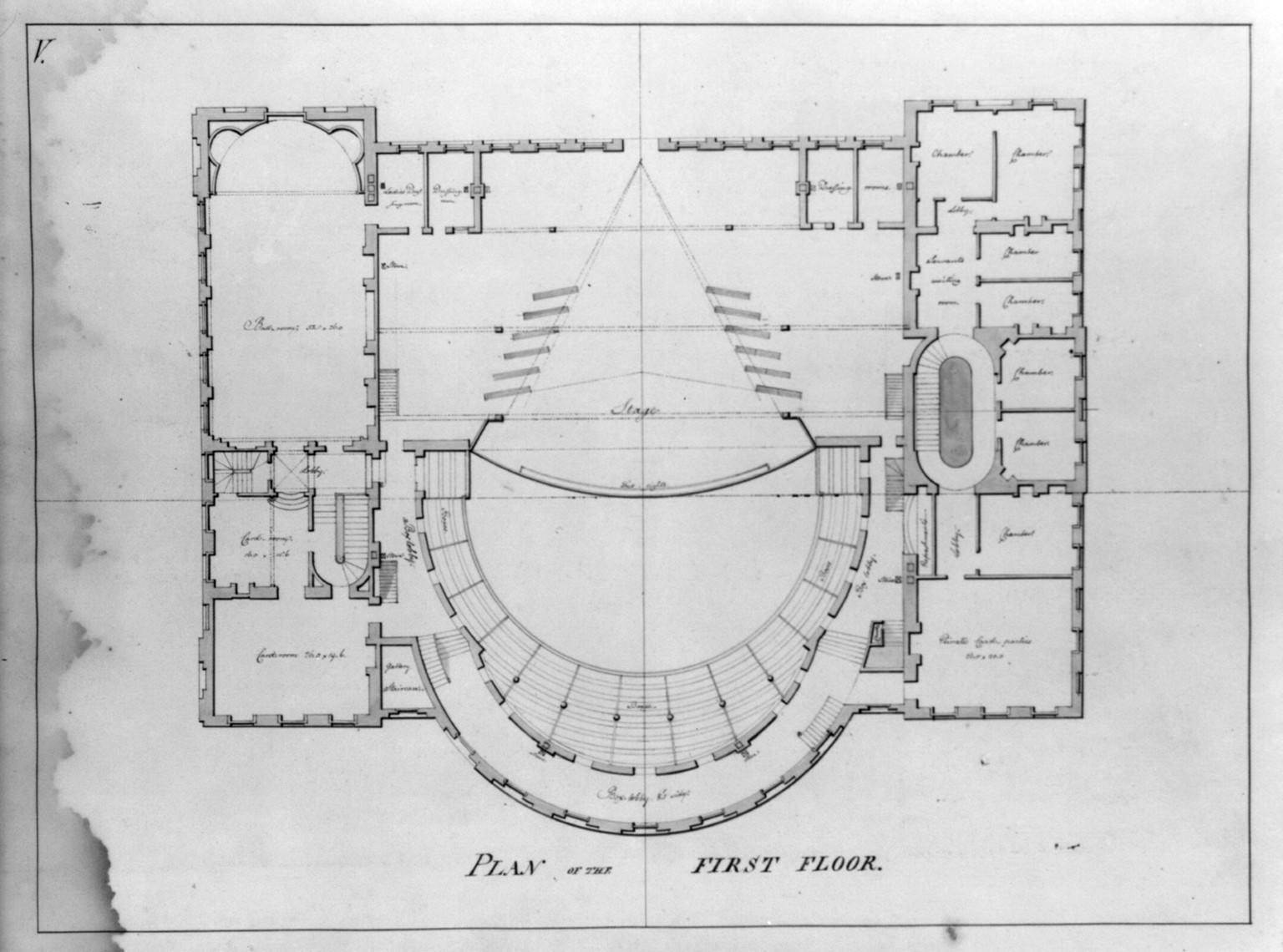 Plan of the First Floor of a Theatre and Hotel — vintage poster