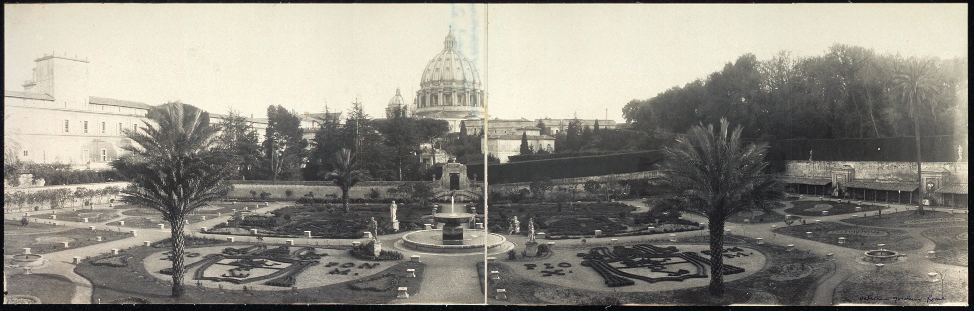 Panoramic view of Vatican Gardens, Rome, Italy, 1909, 1909 — historic image