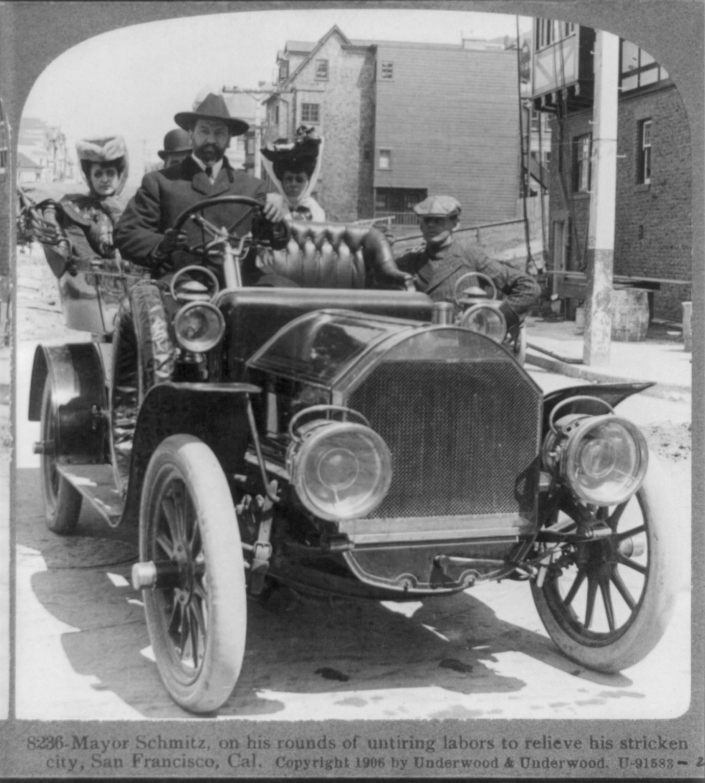 Mayor Schmitz on his rounds of untiring labors to relieve his stricken city, San Francisco, Calif., c1906. — historic photograph