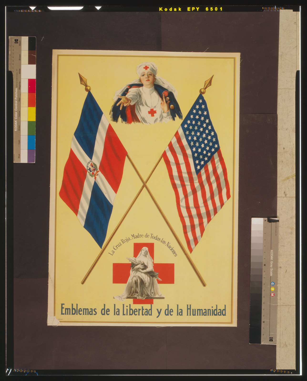 Emblemas de la libertad y de la humanidad La Cruz Roja, Madre de todas las naciones., [between 1914 and 1918] — vintage poster