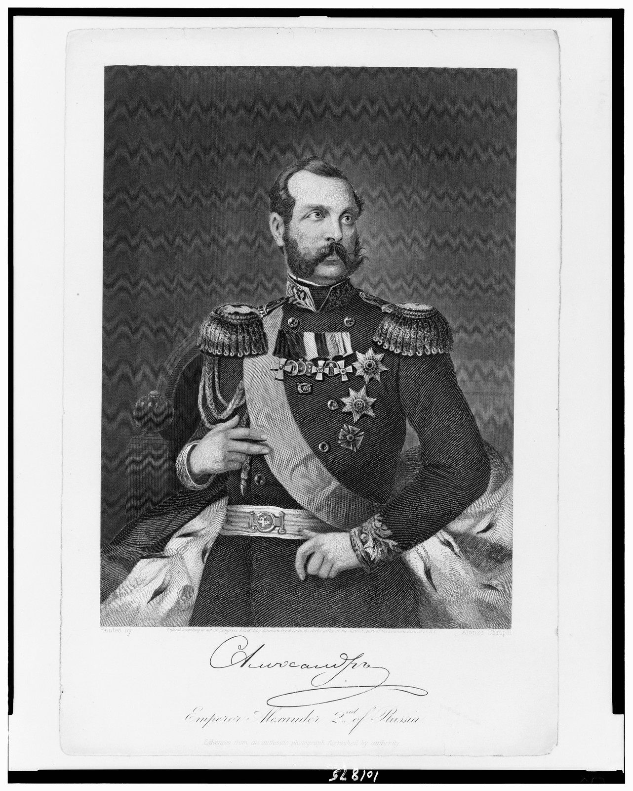 Emperor Alexander 2nd of Russia / painted by Alonzo Chappel., 1871 — antique engraving