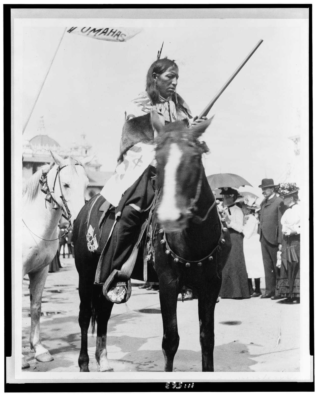 [Indian, holding gun, on horse, at the Pan-American Exposition, Buffalo, New York], [1901, printed in 1964] — historic photograph