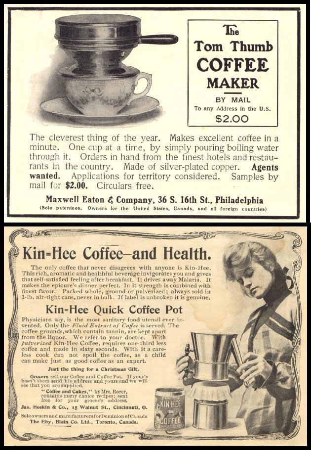 Tom Thumb Coffee Maker and Kin-Hee Coffee Advertisements — historic image