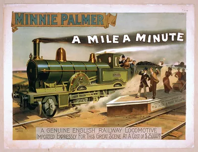 Minnie Palmer: A Mile a Minute theatrical poster with locomotive