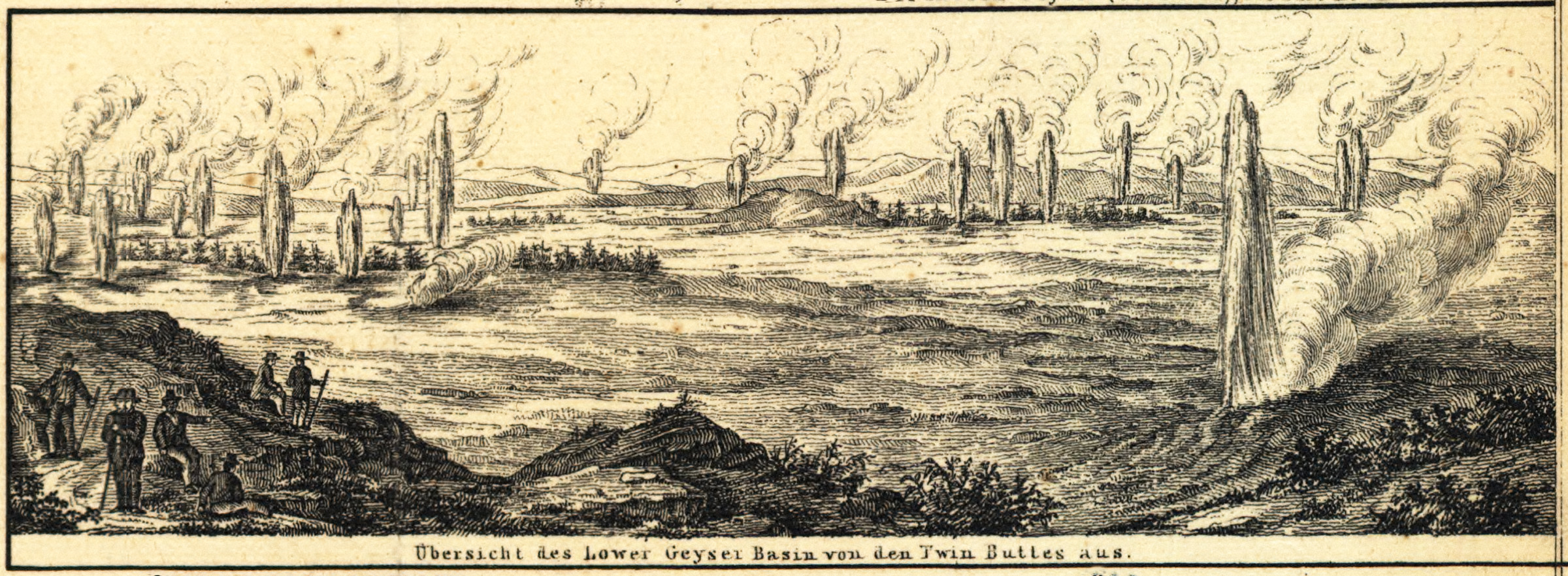 Übersicht des Lower Geyser Basin von den Twin Buttes aus — historic image