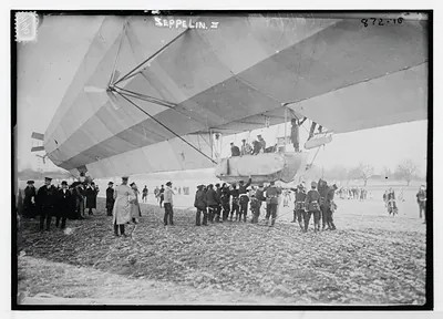 Blimp, Zeppelin No. 3, on ground, spectators