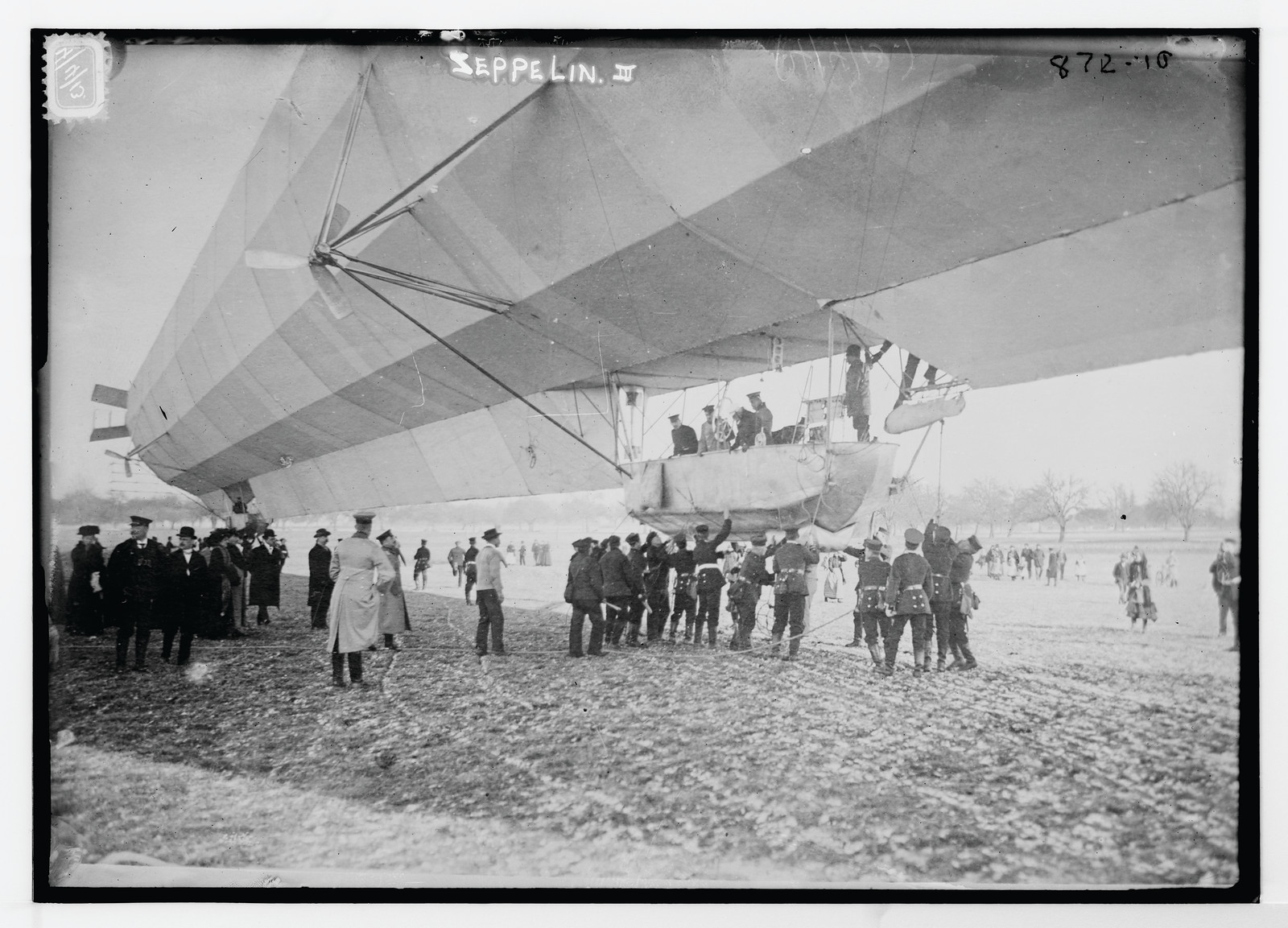Blimp, Zeppelin No. 3, on ground, spectators, 4/4/13. — historic photograph