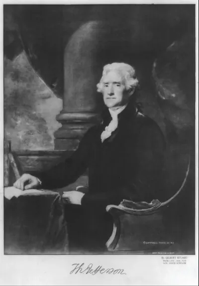[Thomas Jefferson, three-quarter length portrait, seated at table, facing left] / by Gilbert Stuart.