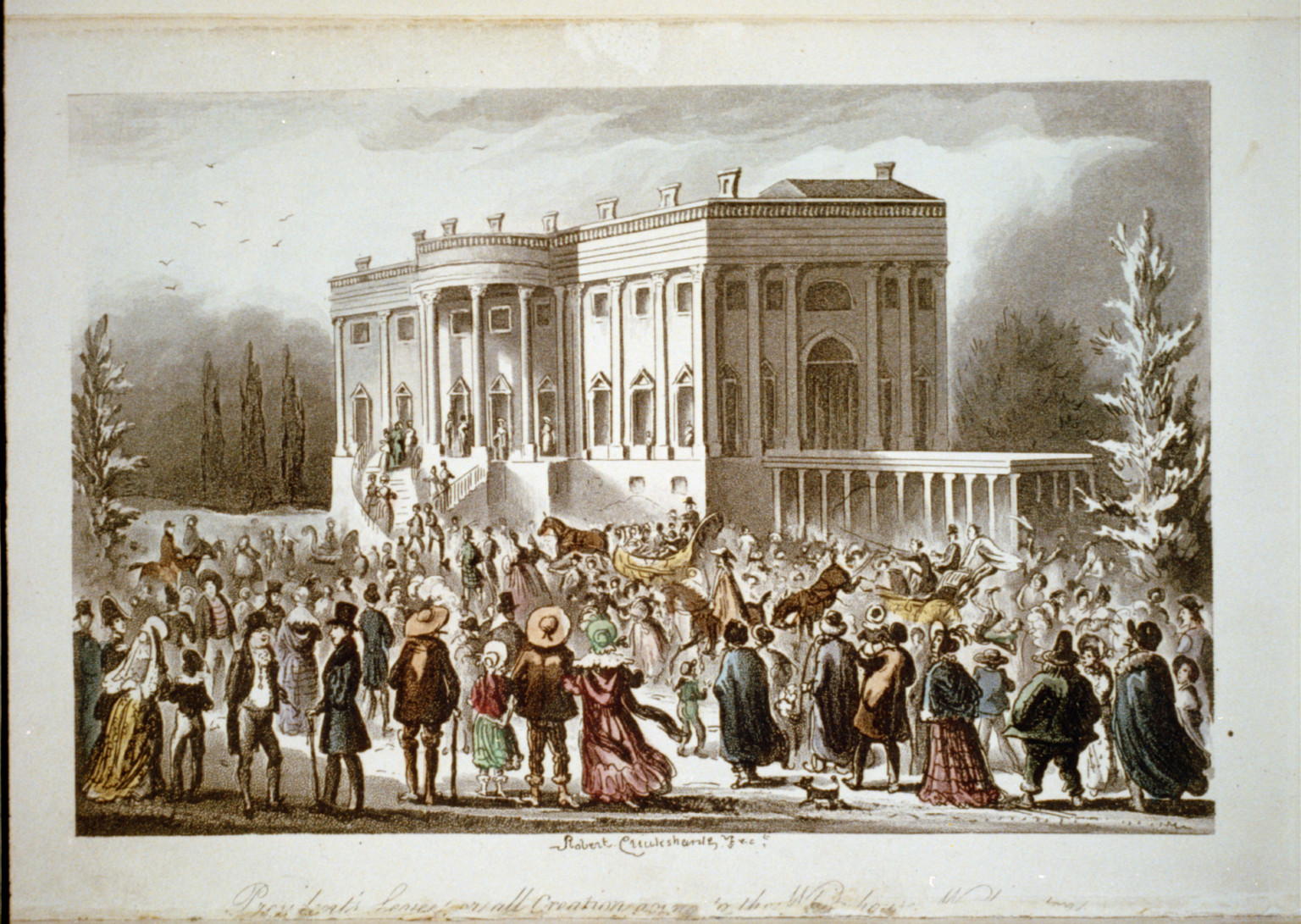 President's Levee, or all Creation going to the White House / Robert Cruikshank fect., London : Saunders and Otley, 1841. — historic print