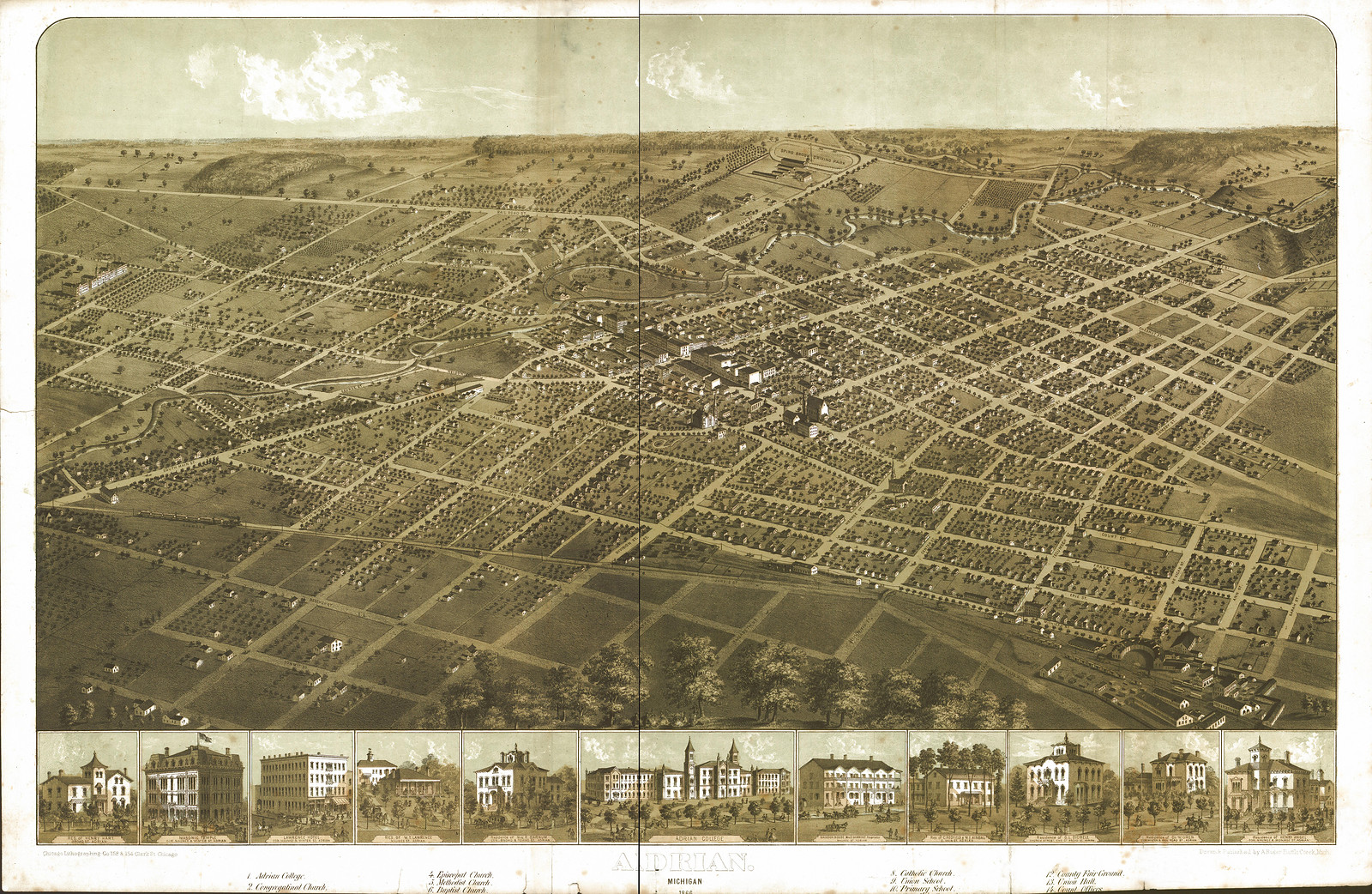 Adrian, Michigan, 1866, 1866 — antique map