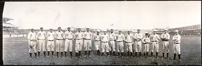 Baseball team in NY uniforms, panoramic photograph