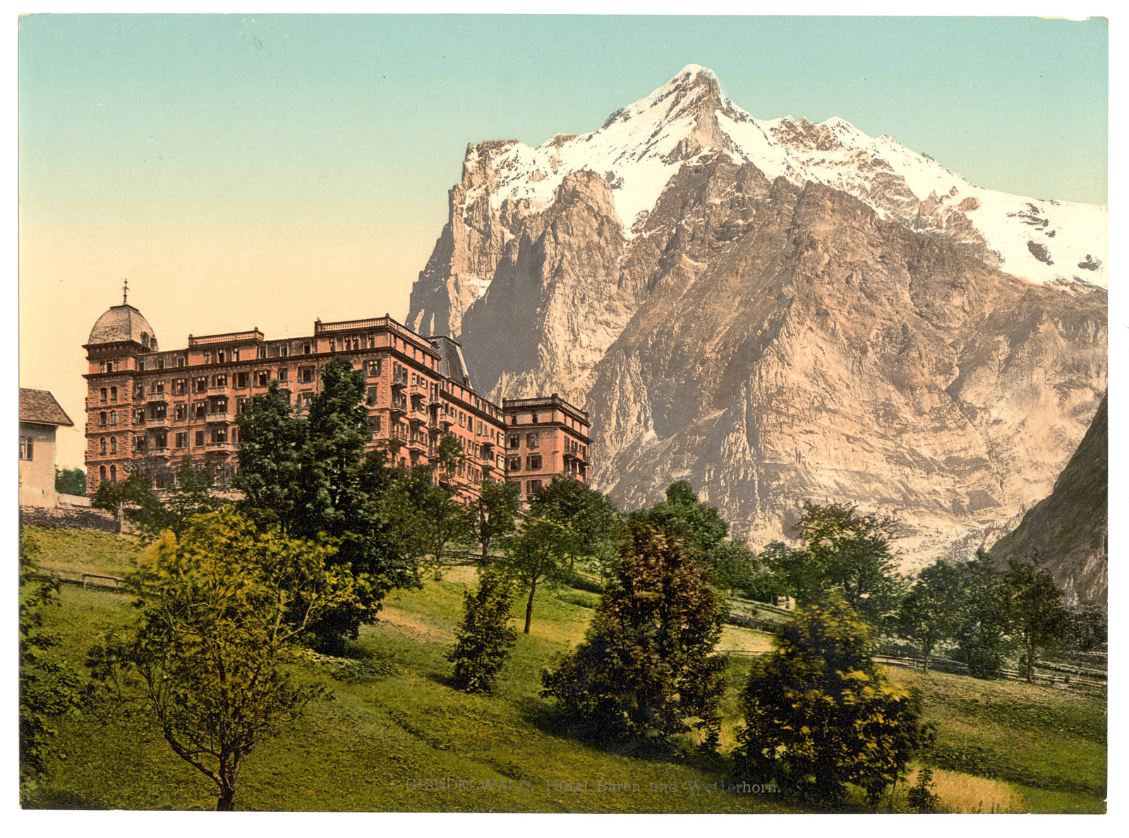 Grindelwald view of Hotel Bären and Wetterhorn Mountain Bernese Oberland Switzerland, [between ca. 1890 and ca. 1900]. — historic print