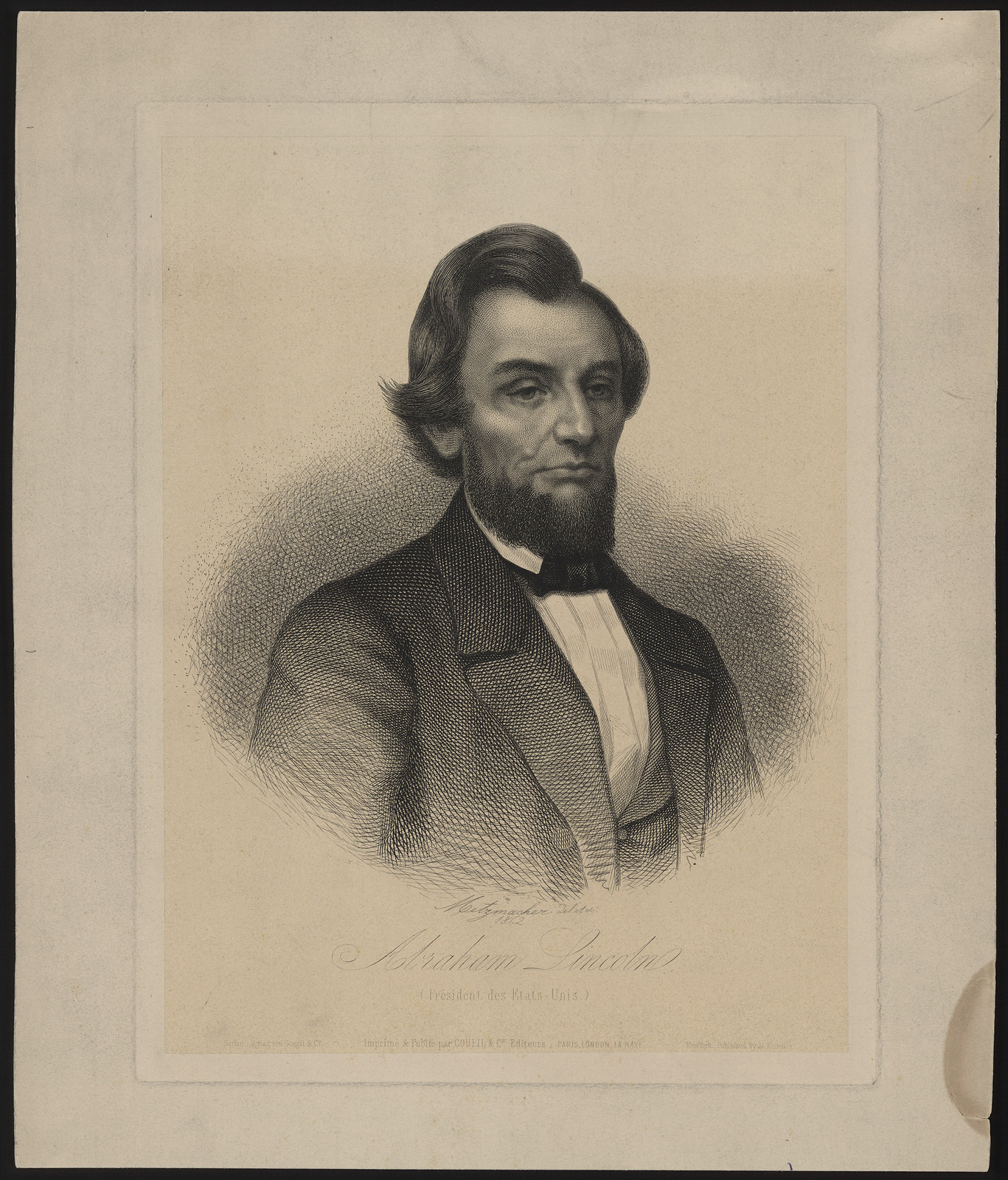 Engraved portrait of Abraham Lincoln, Président des Etats-Unis — historic image