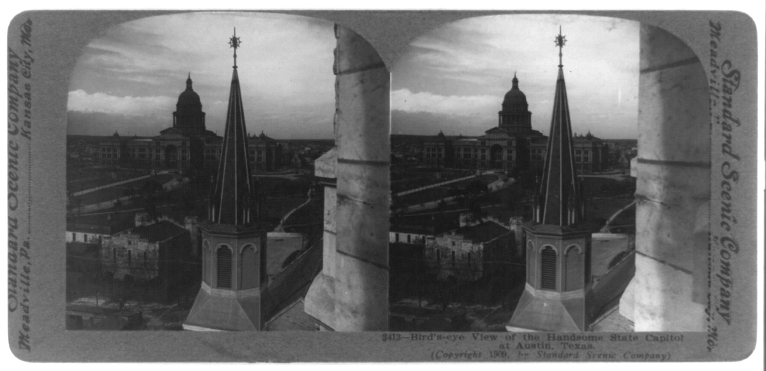 Bird's-eye view of the handsome state capitol at Austin, Texas, c1909. — historic photograph
