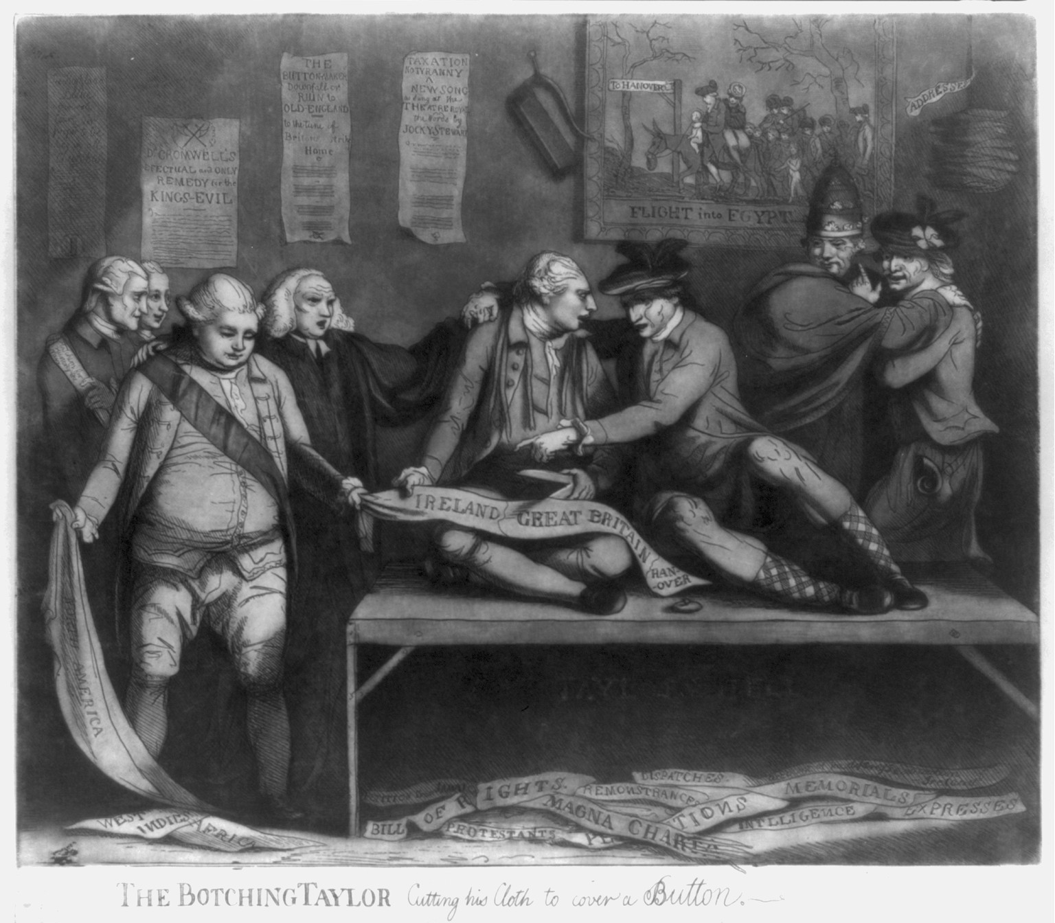 The botching taylor cutting his cloth to cover a button / John Simpson aqua forti., [London] : Publish'd by James Tomlinson Oxford Street, 1779 Decr. 27th. — historic print