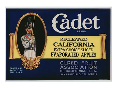Cadet Brand Recleaned California Evaporated Apples crate label