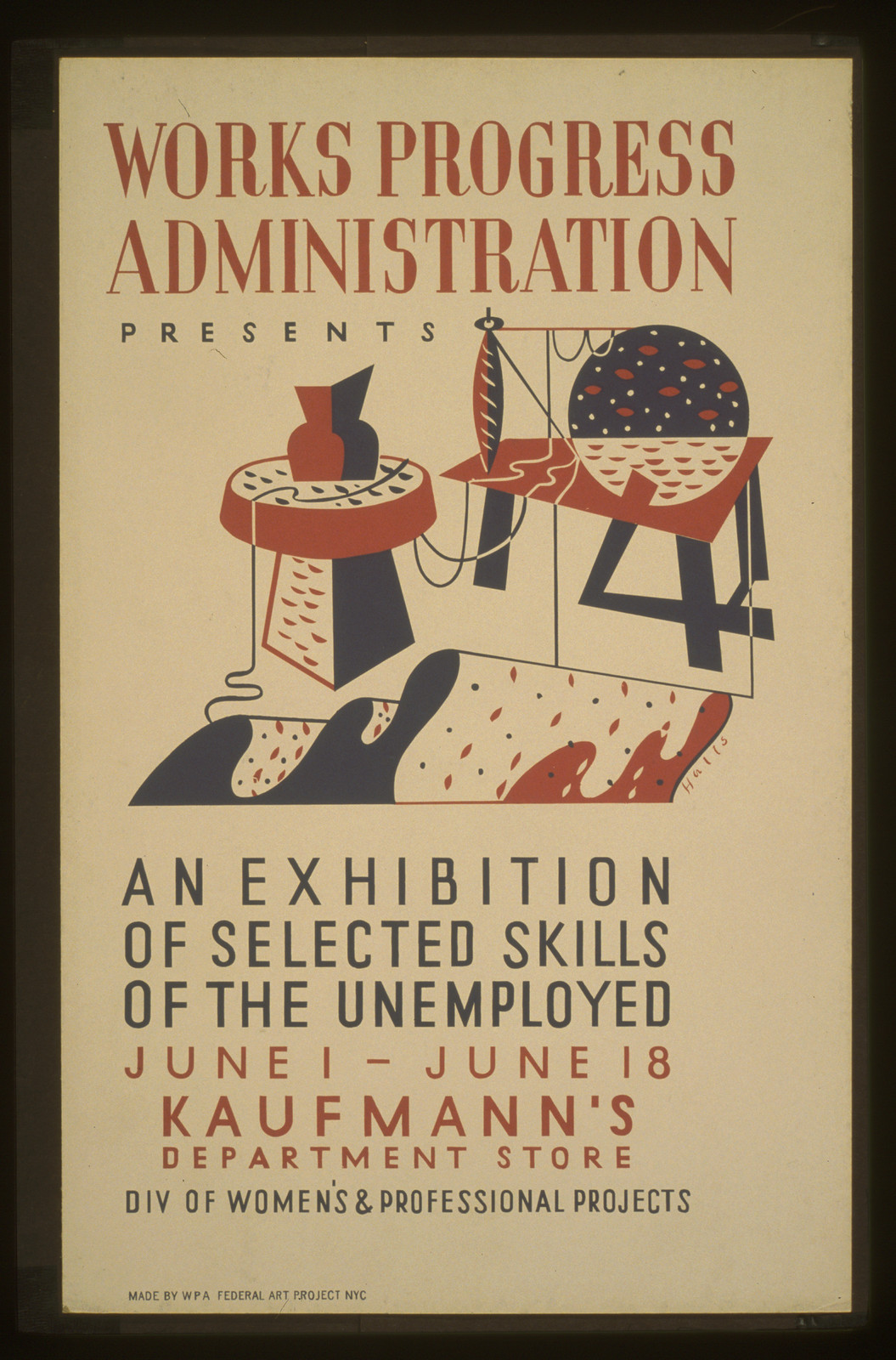 Works Progress Administration presents an exhibition of selected skills of the unempl, 1936 — vintage poster